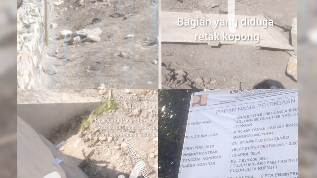 Proyek Rehabilitasi Embung Rp7,9 Miliar Di Bangka Tengah Disorot, Dugaan Mutu Pekerjaan Dan Pengawasan Jadi Pertanyaan